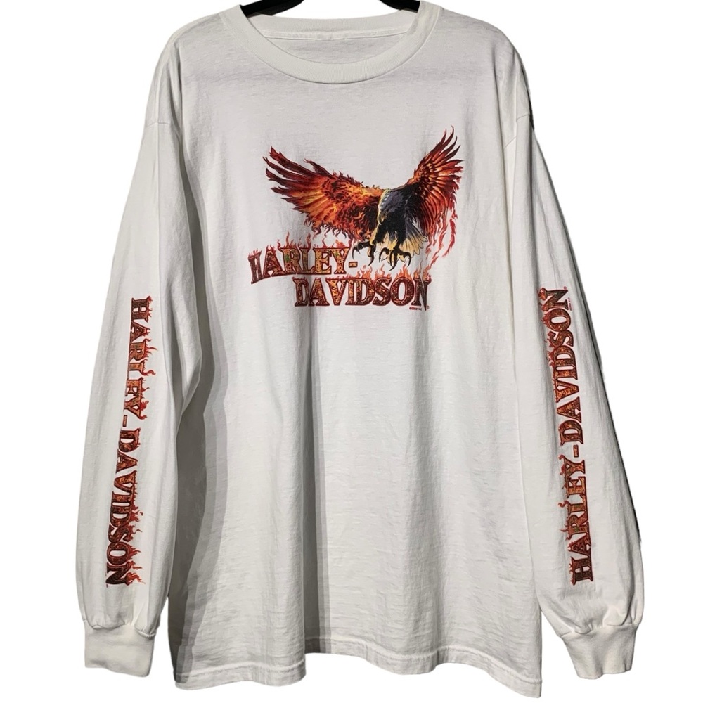 Vintage 2002 Harley Davidson Flaming Eagle Long Sleeve Tee Indy West L XL - Picture 2 of 11
